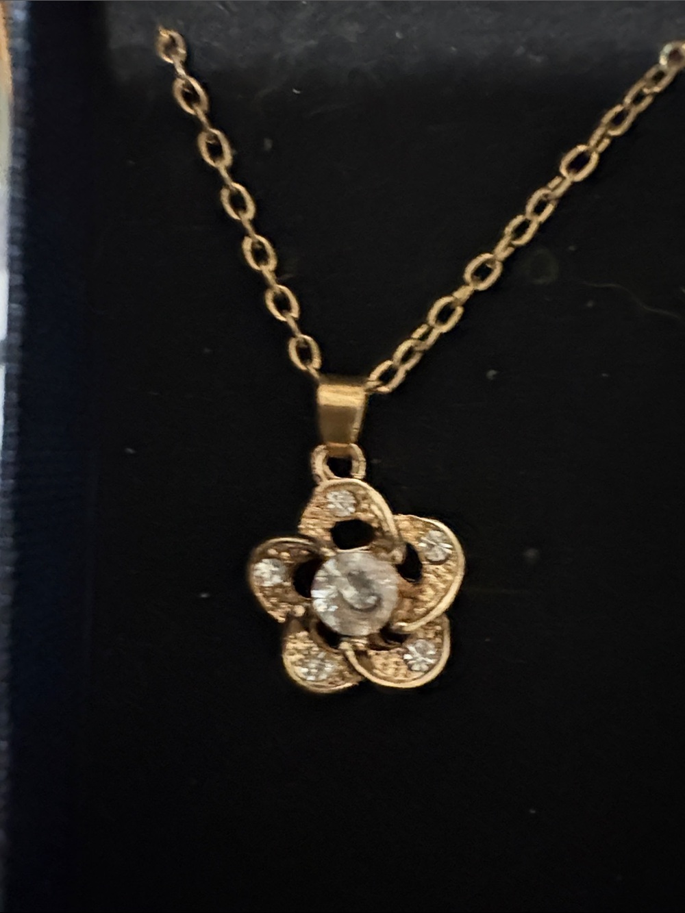 Gold Flower Pendant Necklace with Clear Crystals - Unbranded